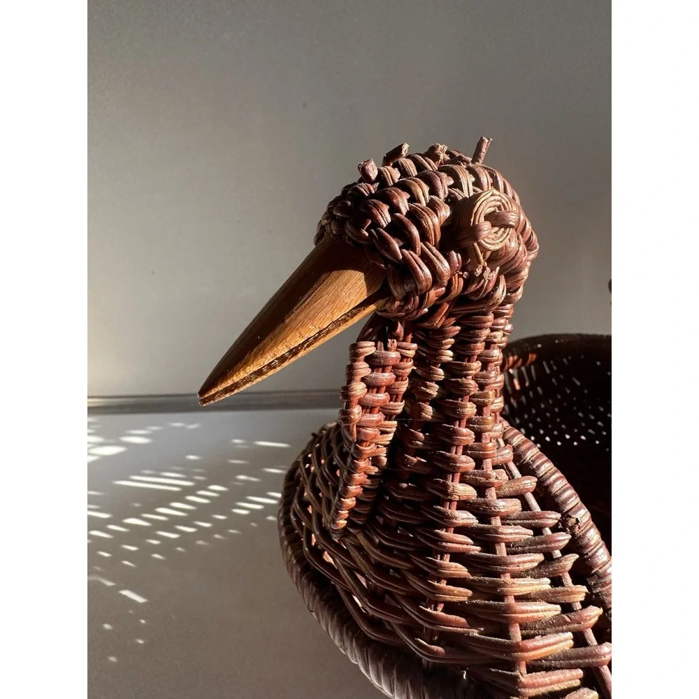 Vintage Handwoven Wicker/Rattan Duck Basket – Decorative Farmhouse Décor